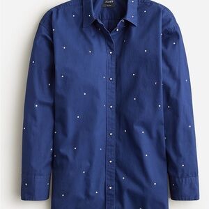 J. Crew Navy Button-Down Shirt with White cristal buttons and embellishments